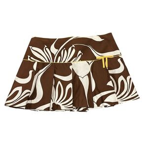 Tibi Brown and White Floral Skirt with Yellow Trim